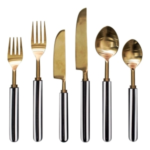 Excellent Quality Home and Hotel Stainless Steel Wholesale Supply Metal <b>Flatware</b> Cutlery <b>Set</b> Gold Finishing Embossed Design - Product Image 2