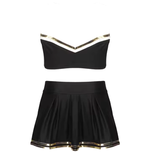 ชุดเชียร์ลีดเดอร์สีดำและสีเขียวนีออน แขนยาว สำหรับการแสดง ประดับด้วยคริสตัล - Product Image 3