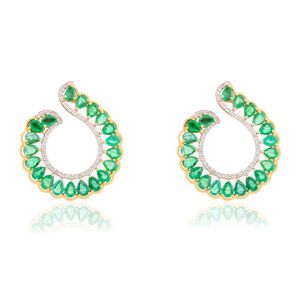 ต่างหูทรงค็อกเทลเพชรพลอยมรกตแท้ 100% ทรงลูกแพร์ ดีไซน์ใหม่ ทองคำแท้ 14K สีเหลืองทอง เครื่องประดับชั้นดี สำหรับงานแต่งงานและวันครบรอบ - Product Image 3