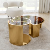 Zeitgenössischer Moderner Gold-Roter Messing Satztisch mit Gehärteter Glasplatte Aluminiumgestell Made in Italy - Wohnzimmermöbel