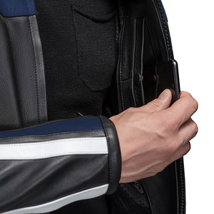 Legacy Racing veste de moto pour hommes en cuir de vachette véritable coupe-vent certifié CE protecteur personnalisé bleu noir amovible - Product Image 3