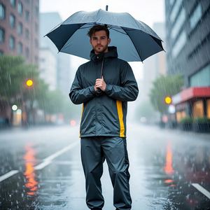 Traje cortavientos personalizado, chándal para hombre, 100% de nailon, Spandex, lluvia, cortavientos, conjuntos de dos piezas, traje impermeable negro para hombre - Product Image 2