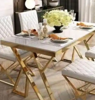 Ensemble de salle à manger en marbre de luxe intemporel comprenant une table centrale pour salon en bois et pierre