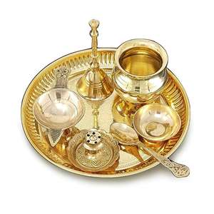 Ensemble en laiton Pooja Thali Collection de cadeaux de mariage Diwali en laiton indien Article de luxe Pooja Accessoires Pooja Ensembles de cadeaux Prix bon marché - Product Image 1