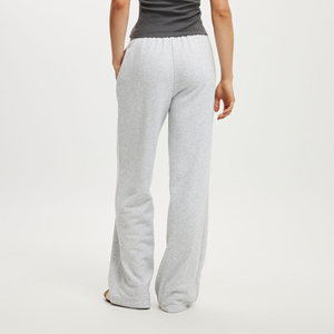 Heavyweight Polyester/Cotton Blend Wide <b>Leg</b> Flat Front Lace Winter Ladies Sweatpants 300GSM Fleece Elastic Waist Regular High - Product Image 2