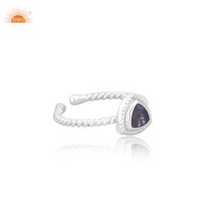 Designer Iolite Trillion Cut Gemstone Twist Style OPen Band Birthstone Everyday Handmade Ring Custom Jewellery Manufacturer - Product Image 3