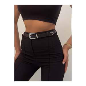 Ceinture à boucle pont pour femme, pour pantalon, veste, robe, chemise - Noir - Argent - Product Image 1