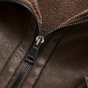 Veste en cuir véritable tendance d'hiver de haute qualité pour hommes, Streetwear décontracté coupe-vent personnalisé avec longue fermeture à glissière - Product Image 3