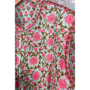 Chaleco Estampado a Mano con Diseño Mughal, Color Verde Mandarina, Decorado con Botones, Prenda Exterior de Punto Impermeable para Primavera/Invierno, Ropa de Oficina - Product Image 4