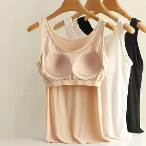 Chaleco de camisola de patrón sólido transpirable para mujer con sujetador de estante incorporado Camiseta sin mangas corta informal con logotipo frontal - Product Image 6