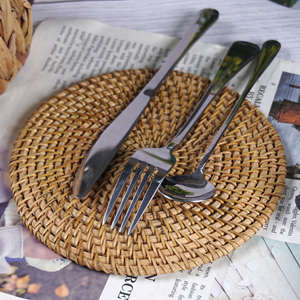 Wholesale Set Handmade Wicker Rattan <b>Bamboo</b> Charger Plates <b>Placemats</b> Flower Style Coasters Kitchen Use Basket Direct Vietnam - Product Image 5