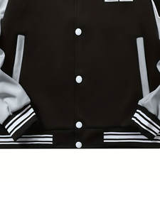 Vestes universitaires sans col personnalisées pour hommes et femmes, en laine/polyester, manches en cuir, tenue décontractée et athlétique, logo frontal, 2025 - Product Image 5