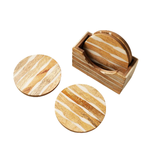 Sous-verres décoratifs en bois d'acacia de forme arrondie pour le thé et le café, vente en gros, tapis et coussinets pour la maison - Product Image 6