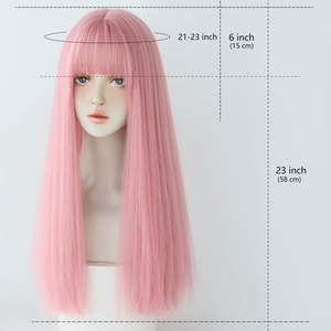 Perruque synthétique résistante à la chaleur de qualité supérieure perruque longue et droite avec frange brun blond mélange pour femmes Cosplay rose - Product Image 3