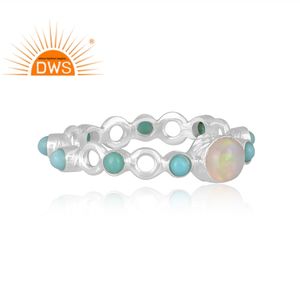 Vente chaude Fine Sterling Silver Natural Ethiopian Opal & Arizona Turquoise Gemstone Bague d'éternité Fabricant de bijoux personnalisés - Product Image 3