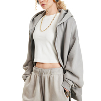 Sweat-shirts respirants en polaire polyester/coton brodés avec logo OEM pour hommes et femmes, style décontracté à fermeture éclair, coupe ample, effet délavé à l'acide