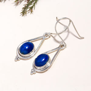 925ต่างหูเงินสเตอร์ลิงแท้อัญมณีไพฑูรย์ลาพิส Lazuli แบบห้อยเครื่องประดับดีแบบกึ่งสังเคราะห์สำหรับเป็นของขวัญในงานปาร์ตี้ - Product Image 3