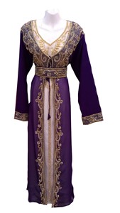 Kaftan DE BODA islámico bordado de Georgette púrpura y blanco - Product Image 2