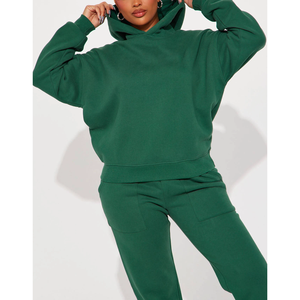 Conjunto Deportivo de Sudadera con Capucha y Pantalones de Felpa Verde para Mujer, Color Sólido, Corte Holgado Informal, Dos Piezas, Marca Privada OEM Trackstar - Product Image 2