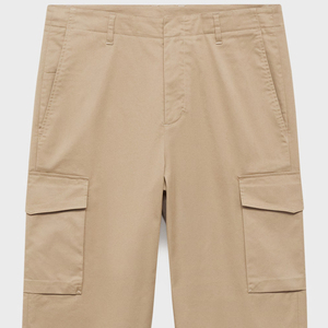Pantalones Cargo de algodón informales personalizables de alta calidad para hombre, cómodos, relajados, ligeros, diseño plano, cintura, marrón medio - Product Image 2