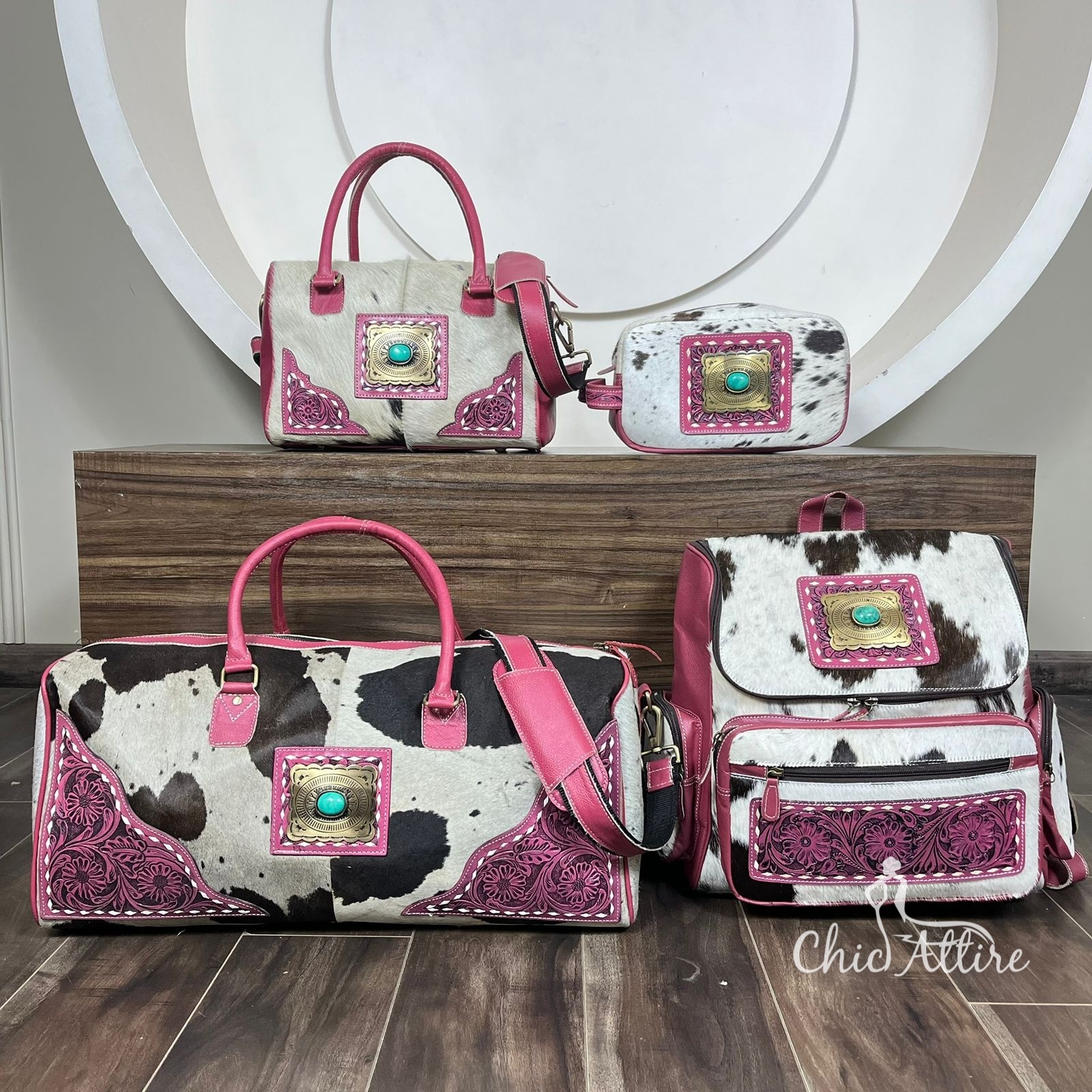 New Super Quality Hand Tooled Cowhide Leather Big & Small Duffle Bag ,Toiletry Bag & Backpack Long-distance Travel Luggage Sets
