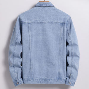 Chaqueta de mezclilla Vintage para hombre con cuello levantado y logotipo frontal a prueba de viento 100% algodón Casual estilo universitario - Product Image 2