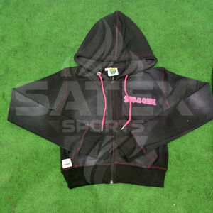 Sudadera con Capucha de Invierno para Mujer, Personalizada, de Alta Calidad, con Estampado de Serigrafía y Pedrería, 100% Algodón, Gruesa, Lisa, Lavada al Ácido, Extragrande, con Cremallera y Corte Recortado - Product Image 1