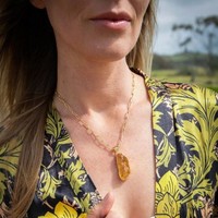 Collier pendentif de luxe pour femme, en laiton plaqué or avec citrine, chaîne à maillons, longueur personnalisable, bijoux tendance, prix de gros