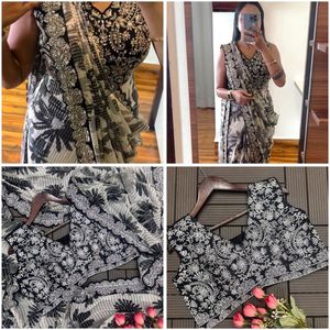 Beau tissu georgette lourd Saree broderie complexe cordon travail broderie Blouse mariages fêtes fournisseur en gros - Product Image 4