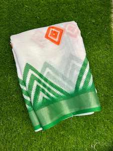 Sari en soie Vande Mataram Heritage Swadesh, pur tissage Tiranga tricolore, safran, émeraude, style décontracté en soie royale - Product Image 2