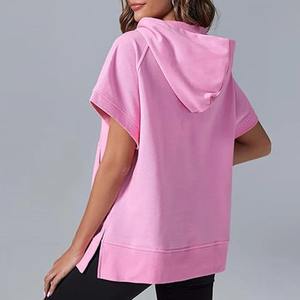 Sudaderas con capucha de gran tamaño con media cremallera para mujer, sudaderas informales de manga corta, Jersey superior para mujer en estilo informal - Product Image 4