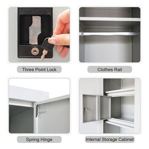 Stahl-Doppeltür-Kleiderschrank mit Spiegel, Umkleidekabinen-Aufbewahrungsschrank mit Schloss, Großraum-Kleiderorganizer für Mitarbeiter - Product Image 6