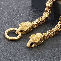 Pulsera YYN Vintage Punk de Acero Inoxidable con Cabeza de Calavera y Cadena Ajustable, Joyería Gótica Hecha a Mano para Hombre, Venta al Por Mayor