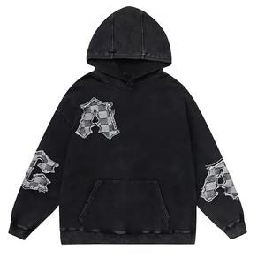 Ropa de calle personalizada, parche bordado desgastado, algodón pesado, felpa francesa, holgado, hombro caído, cremallera, lavado ácido, apliques, Sudadera con capucha - Product Image 3