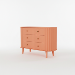 Aparador Acanalado de 6 Cajones, Diseño Moderno, Ecológico y Duradero, Mueble para Sala de Estar, Color Melocotón - Product Image 2