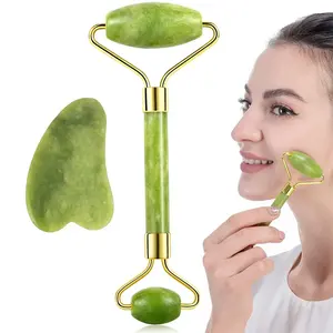 Outils de soins de la peau multicolores pour le massage du visage en jade rose naturel et gua sha pour la beauté