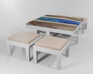 Mesa de Comedor Moderna Cuadrada de Resina Epoxi Hecha a Mano de Lujo para Sala de Estar, con Cubierta de Madera de Acacia, Impermeable, Regalo de Boda, Color Personalizado - Product Image 4