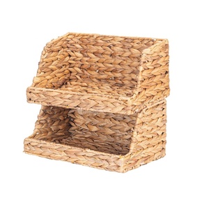 Water Hyacinth <b>Basket</b> <b>Stackable</b> Natural Woven Storage Bin Front Open Countertop Organizer for Kitchen Pantry Home - Product Image 1