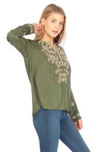 เสื้อเบลาส์สไตล์โบฮีเมียนปักลายดอกไม้ประจำชนชาติสำหรับสตรี - Product Image 5