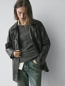 Veste universitaire en peau de mouton noire pour femme, double boutonnage, ceinture, écologique, longueur classique, vêtements d'extérieur décontractés, automne-hiver, coton - Product Image 4