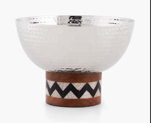 Handmade New Aluminum Metal & Acacia Wood Serving <b>Bowl</b> with Mother Pearl Combination <b>Silver</b> Finish for Party Available Wholesale - Product Image 3