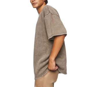 Venta al por mayor hombres camiseta desgastada Streetwear 100% algodón camisetas con logotipo personalizar camiseta Vintage de gran tamaño - Product Image 2