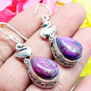 Pendientes de aro de lágrima minimalista de Plata de Ley 925 hechos a mano con piedras preciosas de turquesa púrpura Natural regalo para ella - Product Image 4