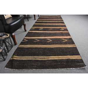 Vintage Turkish <b>Runner</b> Rug 3.8x11.3 ft, <b>Black</b> Brown Ikat Rug - Product Image 3