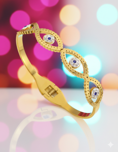 Bracelet jonc en acier inoxydable avec œil maléfique en CZ, 2,6 pouces, 12g, bijoux tendance pour femmes, bracelet tendance, cadeau pour elle - Product Image 1