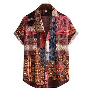 Camisa con estampado de estilo étnico para hombre, ropa de algodón y lino con solapa, botón alto, Vintage, pantalones cortos de manga, sublimación hawaiana - Product Image 1