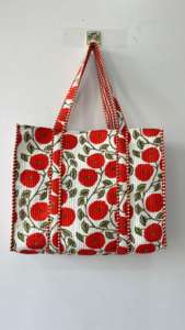 Sac fourre-tout réversible en coton matelassé grand doux Orange Floral empreinte bohème Artisan Design ouvert quotidien mode plage épicerie - Product Image 2