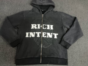 Ensemble de sweat à capuche lavé à l'acide avec logo personnalisé en polaire technique vieilli brodé en chenille de haute qualité avec fermeture éclair saison d'hiver - Product Image 2