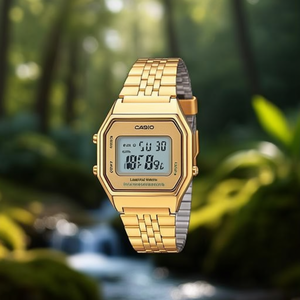 Collection LA680WEGA 9ER Digital Gold Water Resistant <b>Square</b> Case 18mm Band Watch - Product Image 3