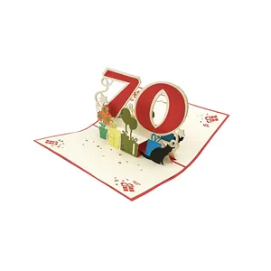 이탈리아 종이 접기 깜짝 인사말 카드 팝업 3D 70 세 생일